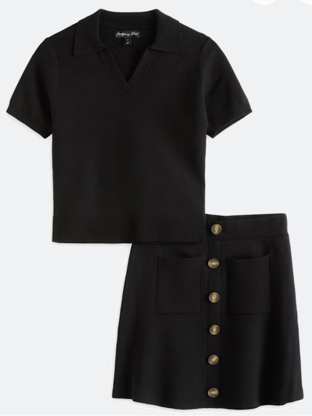 Montgomery Post Tia Collared Sweater Set in Black l Knit Polo Top & Skirt